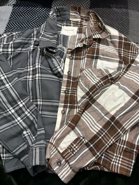 Bluenotes Two-Tone Plaid Button-Down Shirt in Gray & Brown